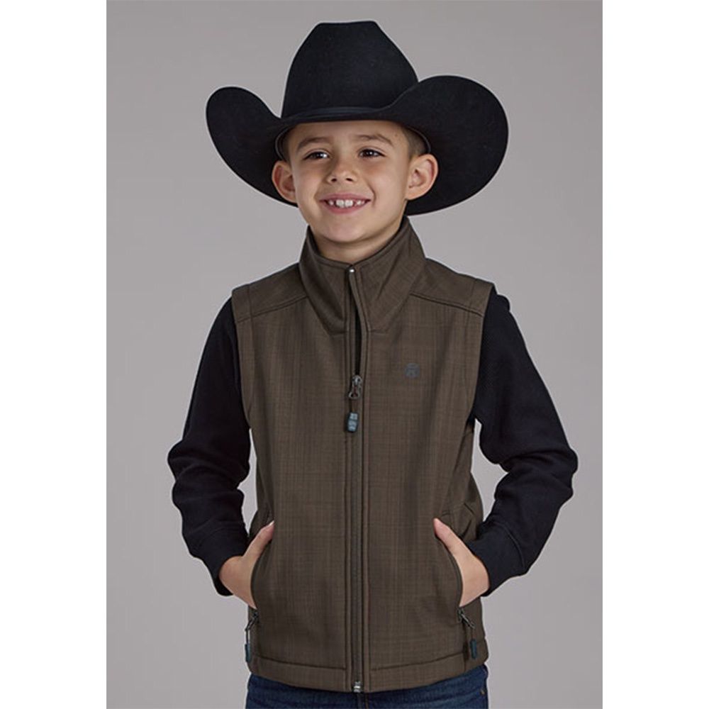 Roper Boy's Chocolate Heather Technical Soft Shell Vest, Size: X-Small
