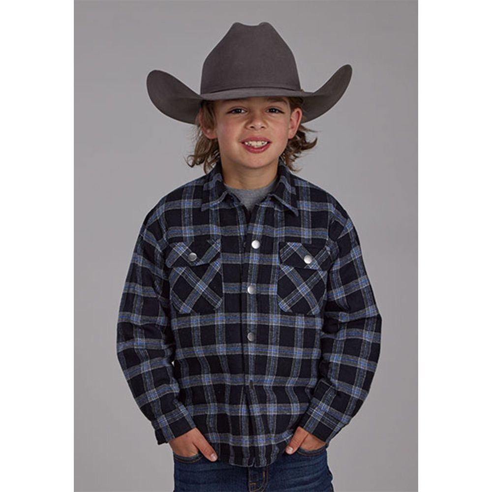 Roper Boy's Grey/Blue Sherpa Flannel Shirt Jacket, Size: Small