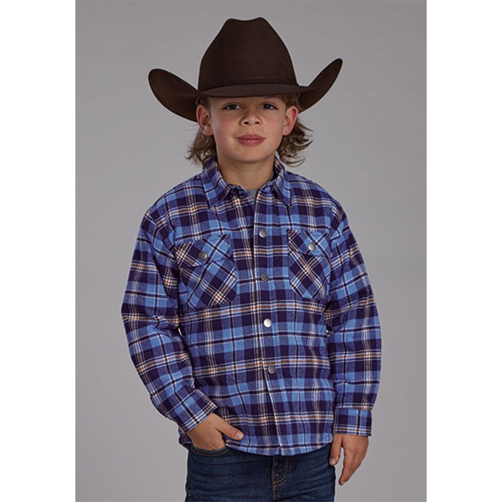 Roper Boy's Blue Sherpa Flannel Shirt Jacket, Size: Small