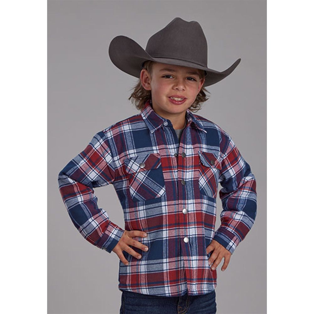 Roper Boy's Navy/Red Sherpa Flannel Shirt Jacket, Size: Small