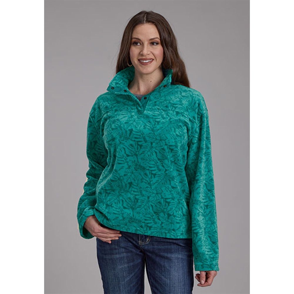Roper Women's Green Printed Micro Fleece Pullover, Size: Small