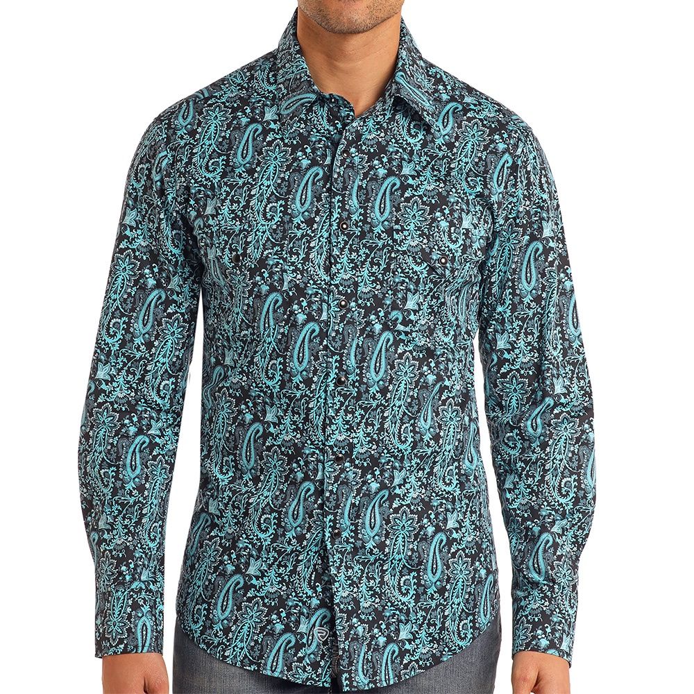 Rock &amp; Roll Denim Men's Peacock Paisley Print Shirt, Size: Medium