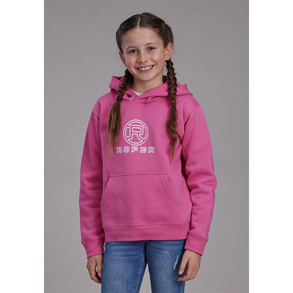 Roper Girl's Cotton/Poly Pink Pullover Hoodie Sweatshirt, Size: Small