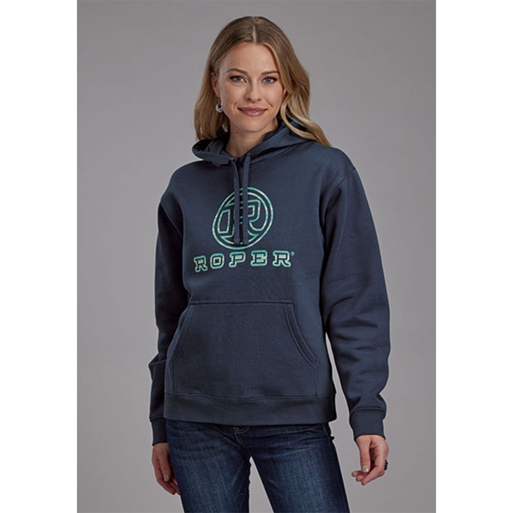 Roper Women's Cotton Poly Navy Blue Pullover Hoodie Sweatshirt, Size: Small
