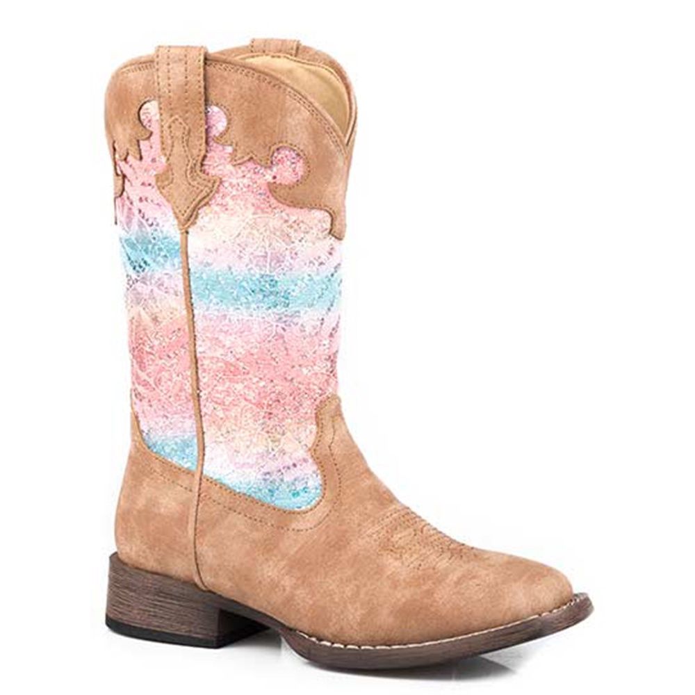 Roper Girl's Glitter Lace Tan Vintage Vamp Boots, Size: 9