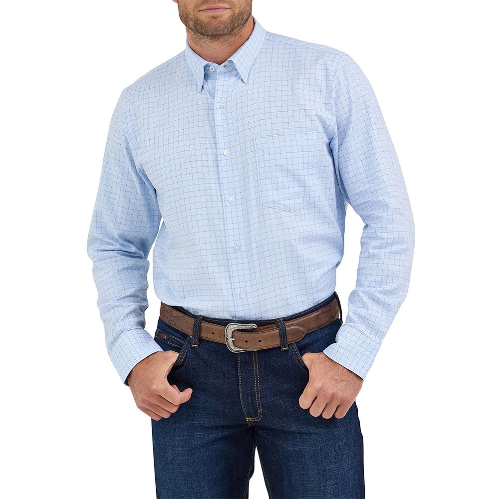 Wrangler Cody Johnson On Pocket Button Down Shirt Blue Squares, Size: Large Tall