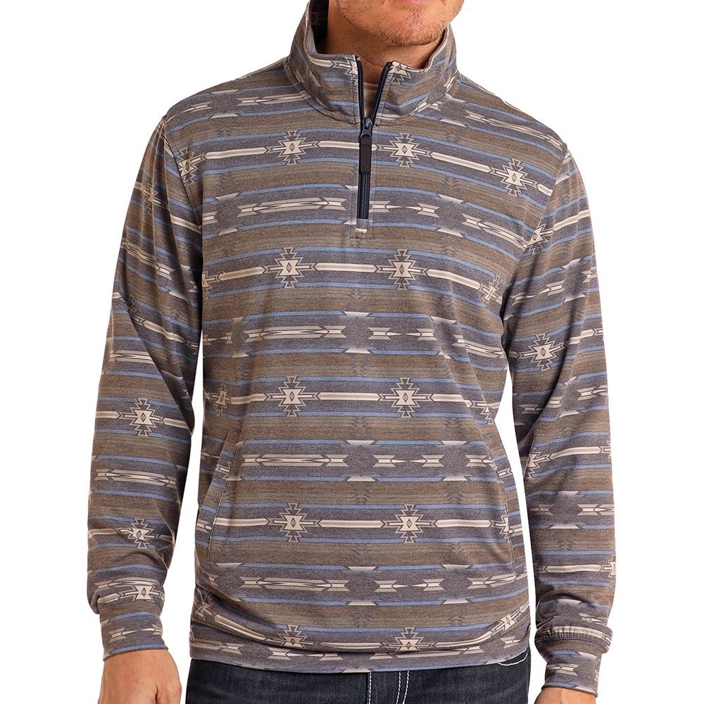 Rock and Roll Denim Men's Navy Performance Printed 1/4 Zip Pullover, Size: Small