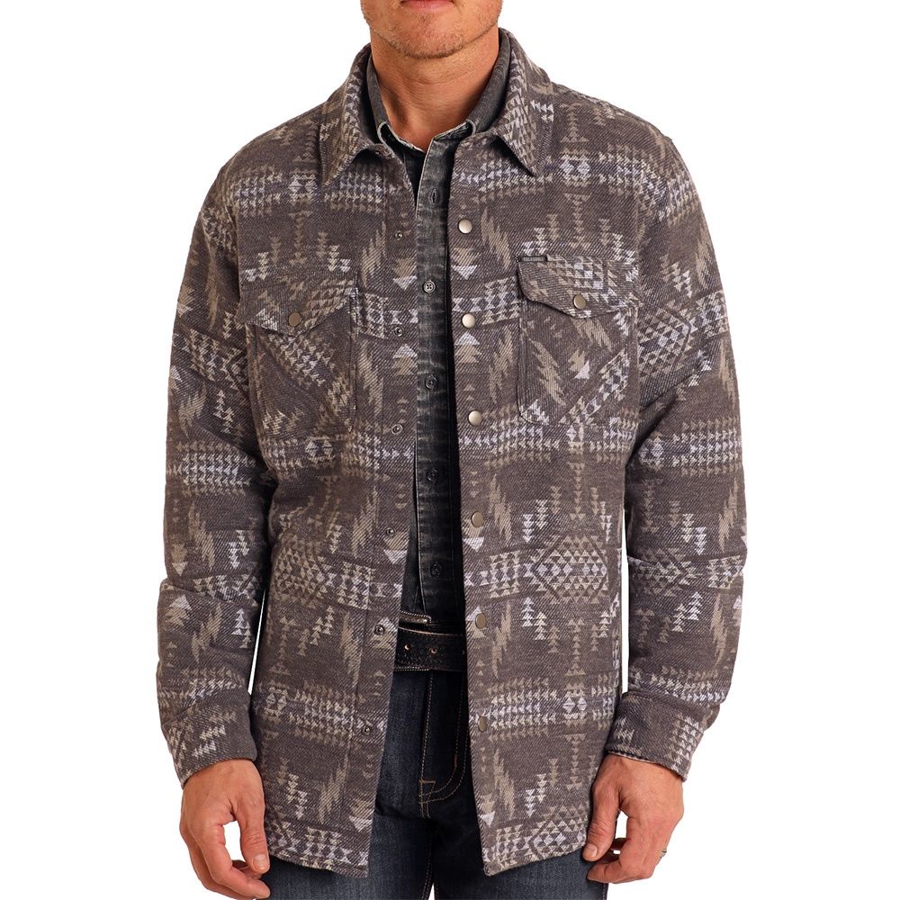 Rock and Roll Denim Men's Charcoal Aztec Jacquard Shacket, Size: Small
