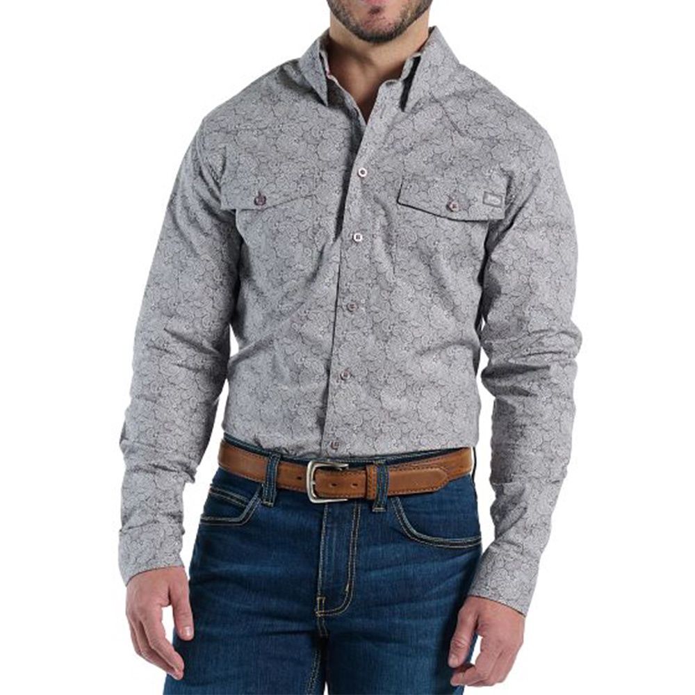 Justin Men's Buckskin Woven Shirt – Grey Paisley, Size: Medium