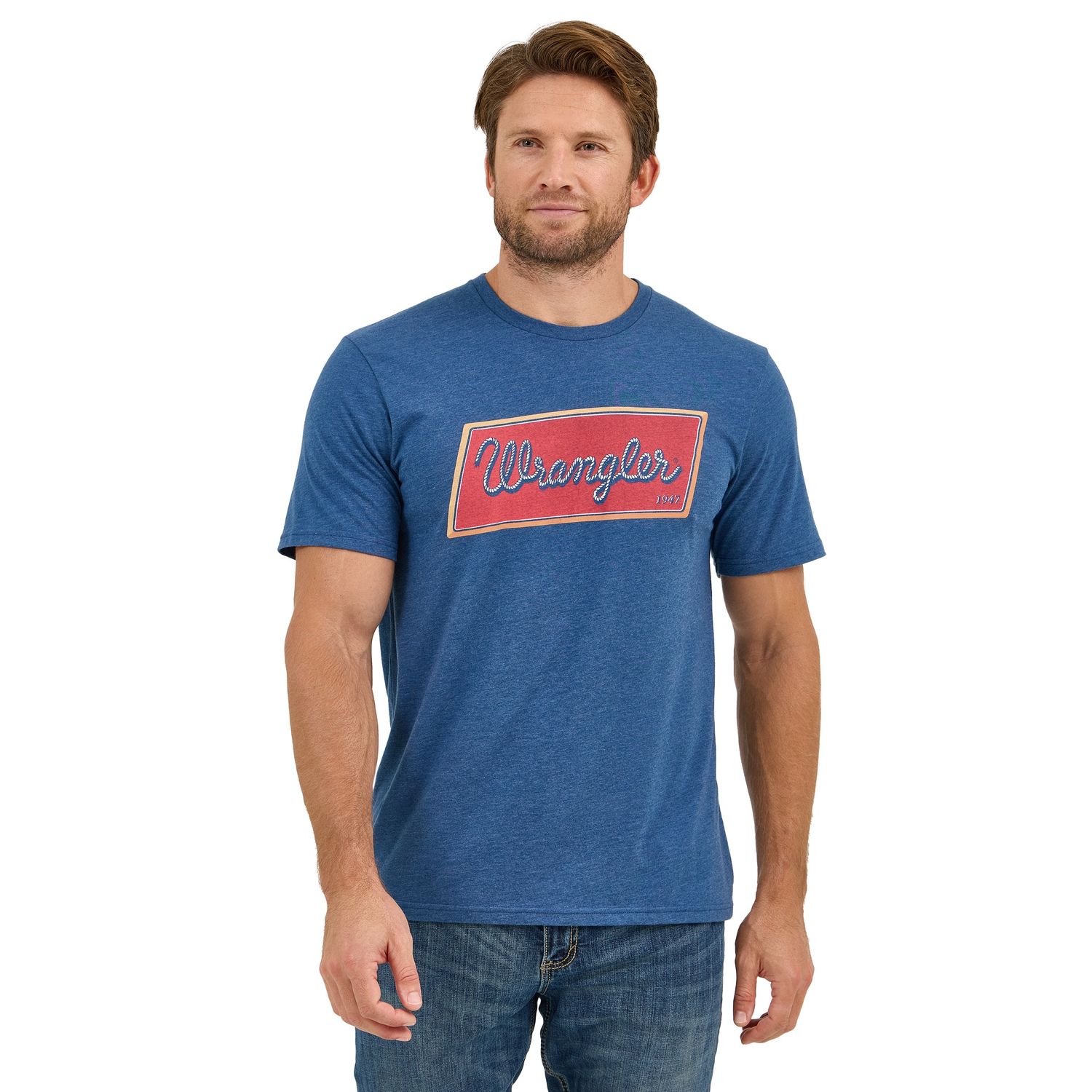 Wrangler Men's Navy Heather Rope Emblem Graphic T-Shirt, Size: Small