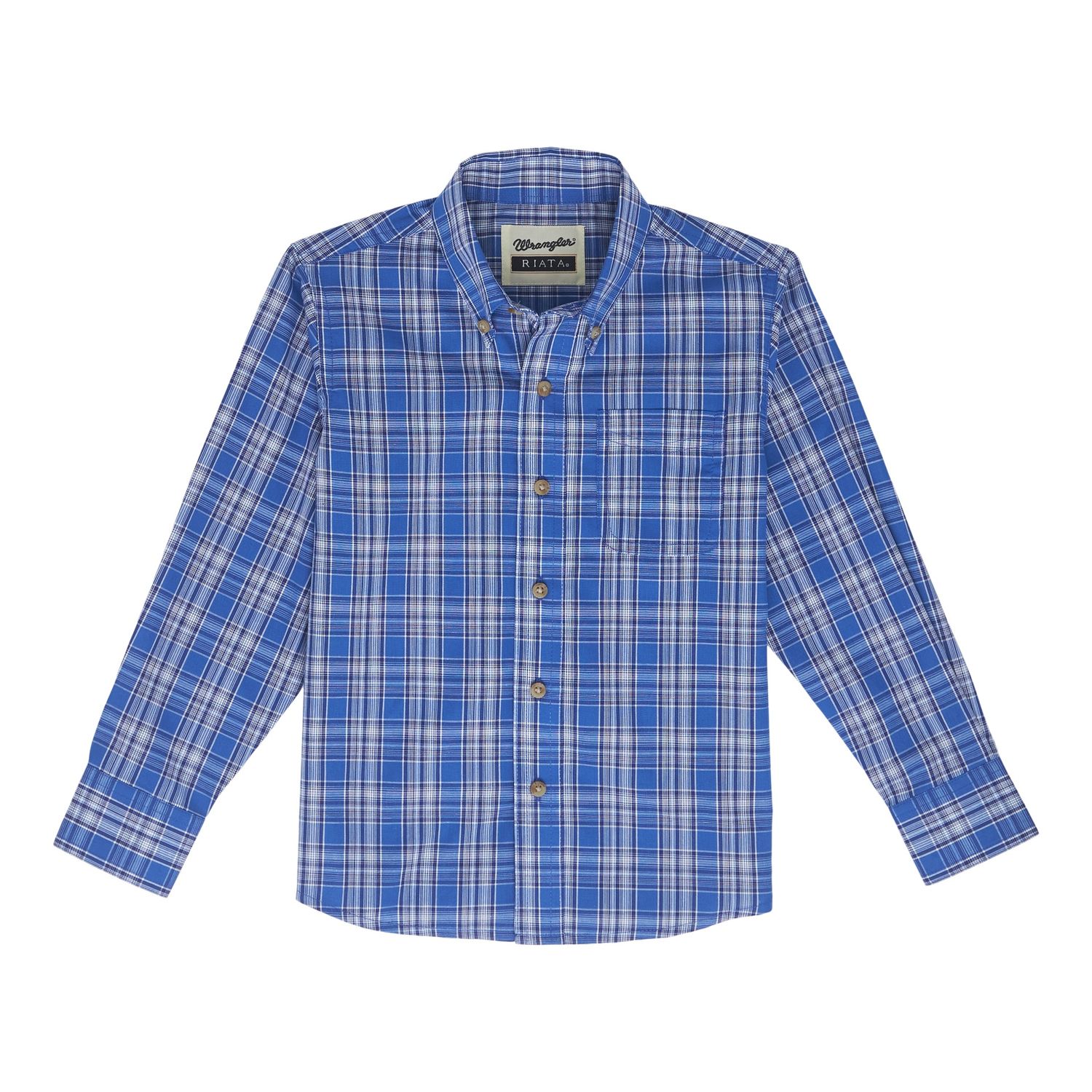 Wrangler Boy's Riata Blue Plaid L/S Shirt, Size: XX-Small