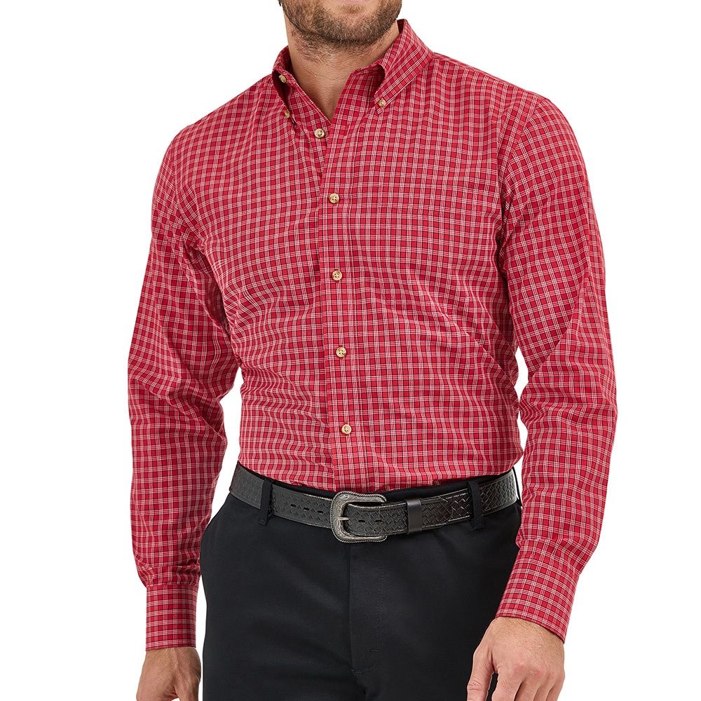 Wrangler Men's Riata L/S Red Plaid Shirt, Size: Medium