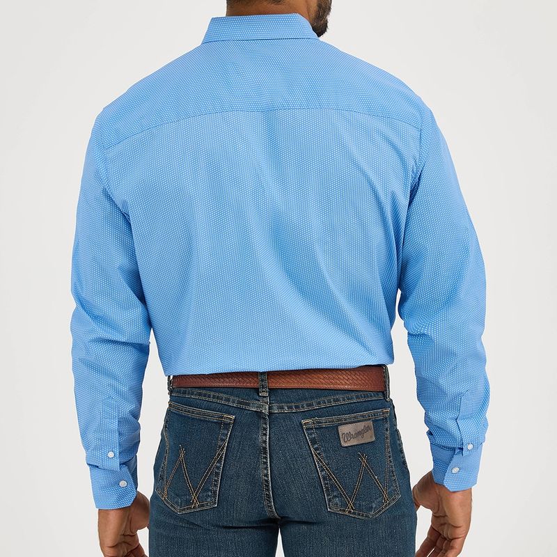 Wrangler Men's Cody Johnson Blue Mini Dot One Pocket Button Down Shirt