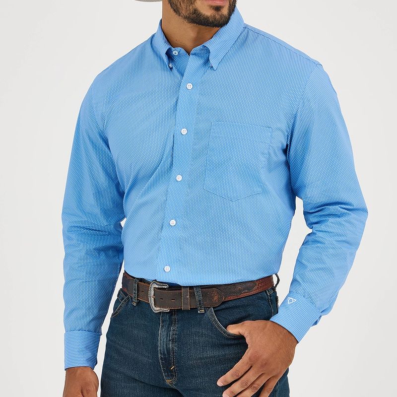 Wrangler Cody Johnson blue mini dot western button down shirt men's