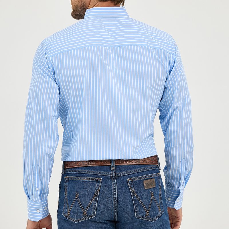 Wrangler Men's Cody Johnson One Pocket Button Down Shirt - Powder Blue Stripe