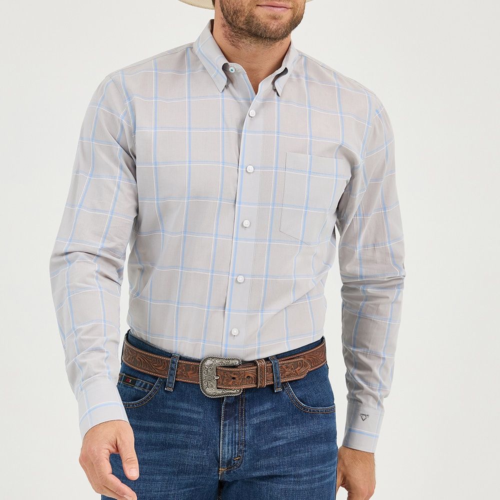 Wrangler Cody Johnson gray contrast check western button down shirt men's