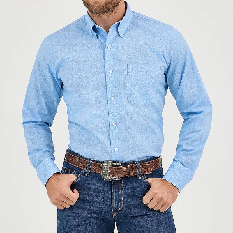 Wrangler Cody Johnson powder blue paisley western button down shirt men's