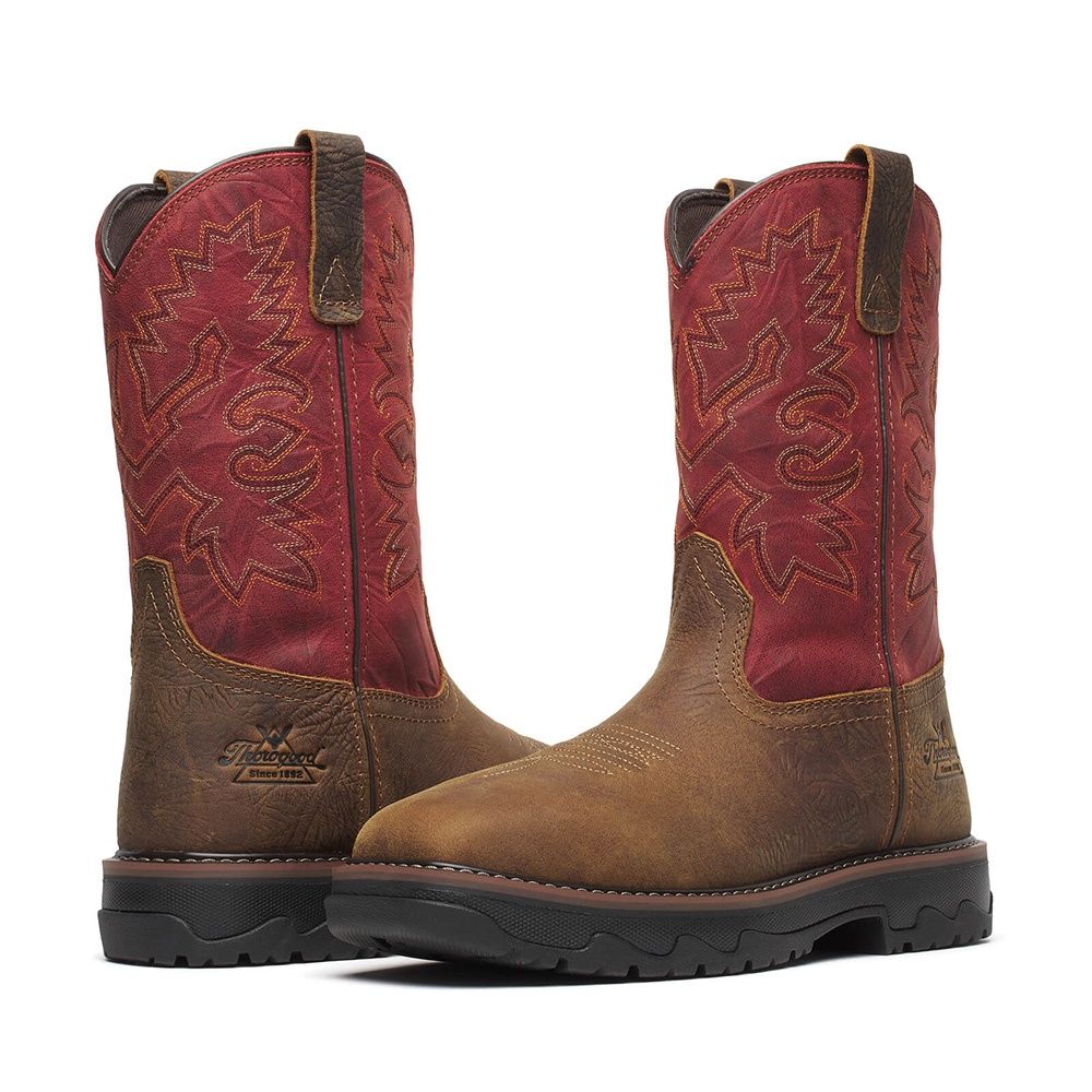 Thorogood Buffalo Ridge Waterproof 11" Brown/Scarlet Nano Square Toe Work Boot – Style #804-4341, Size: 8.0D