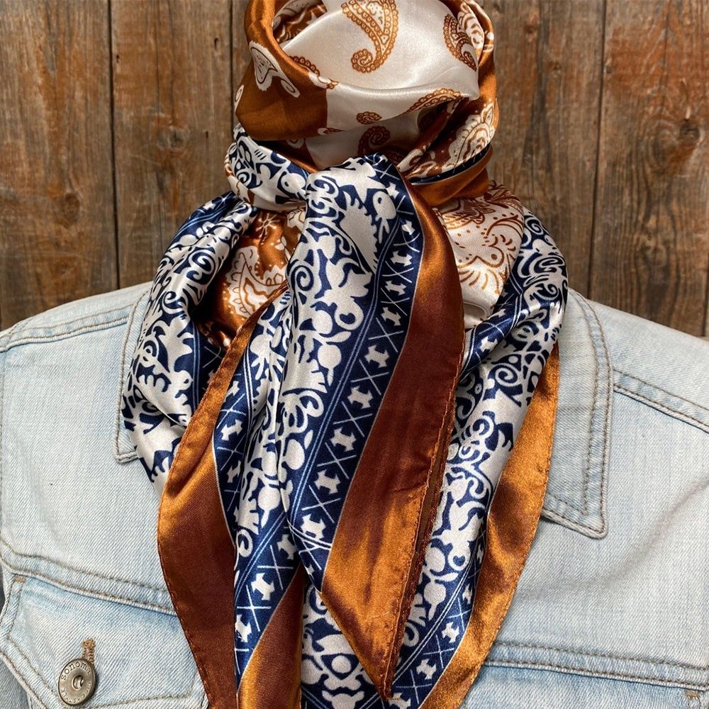 Rodeo Drive 35" x 35" Rust &amp; Navy Paisley Wild Rag / Scarf – Style# WR3299