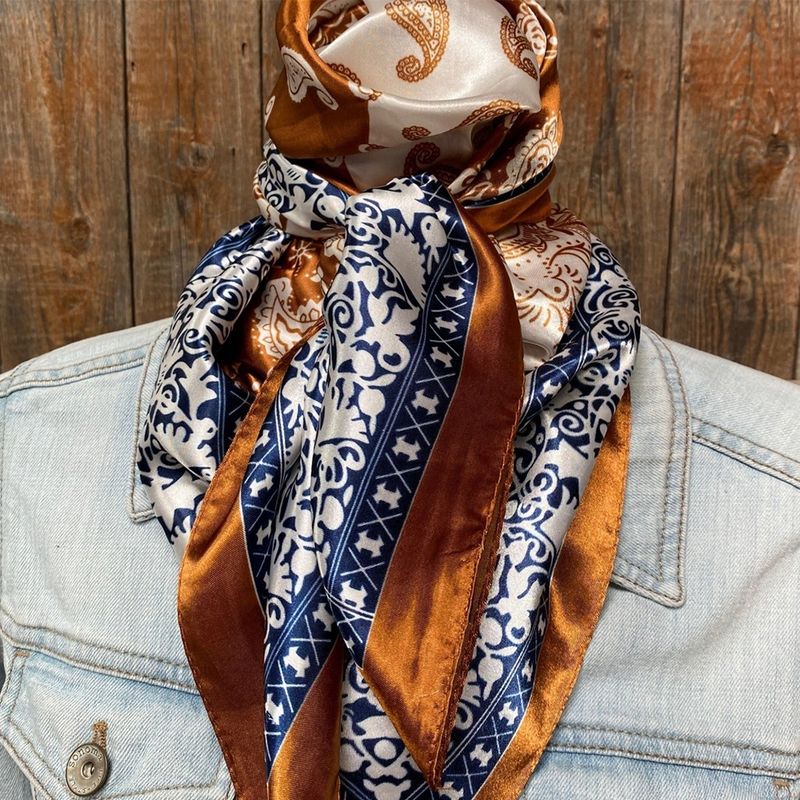 Rodeo Drive 35" x 35" Rust &amp; Navy Paisley Wild Rag / Scarf – Style# WR3299
