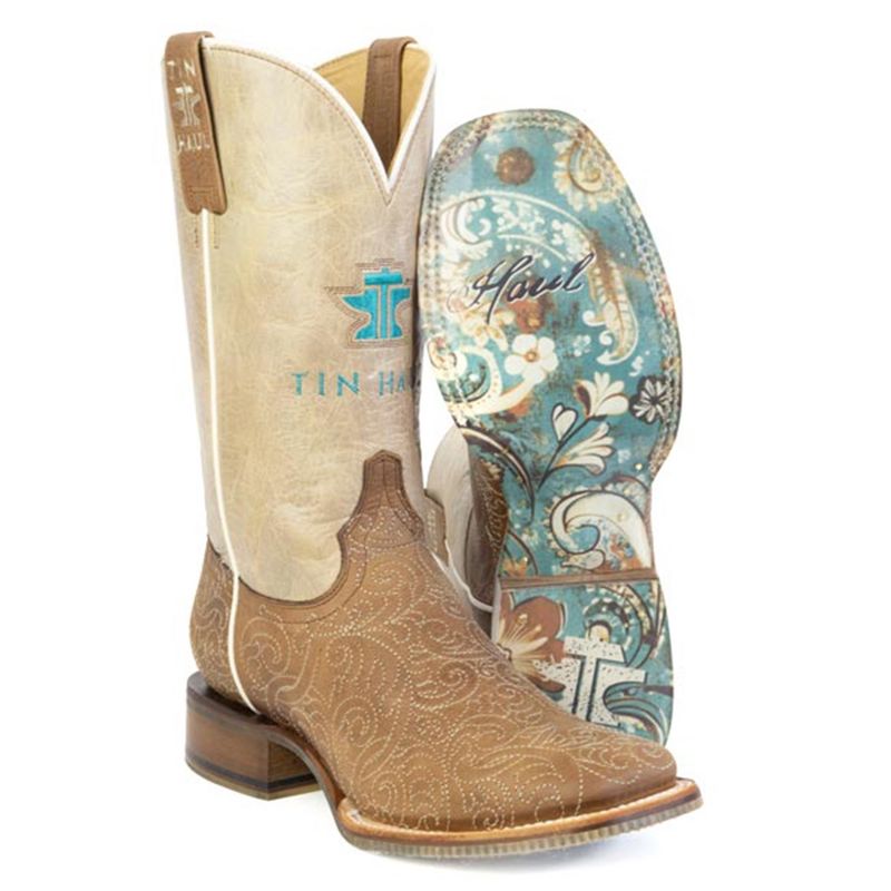 Tin Haul Women’s Scrollwork Floral Sole Boots – Style# 14-21-0101-5108