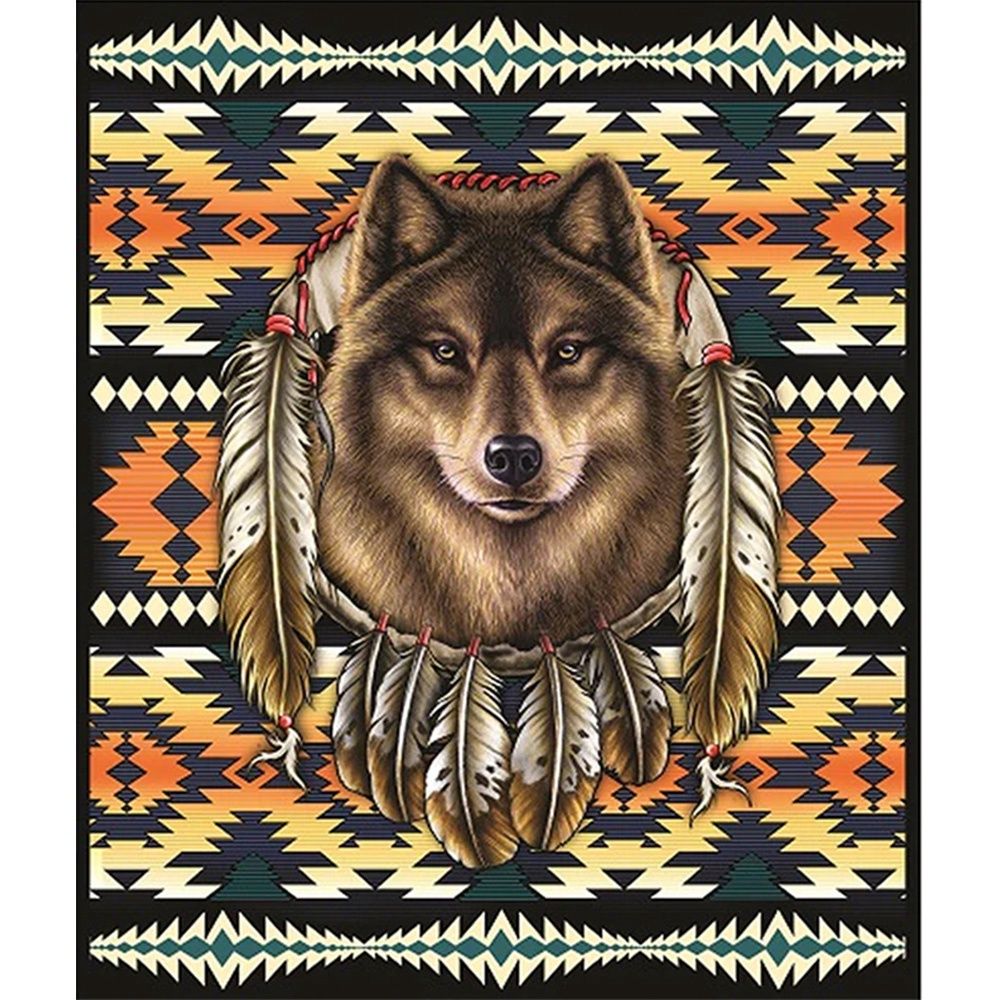 Plush Pictorial Queen-Size Blanket – Wolf 7626