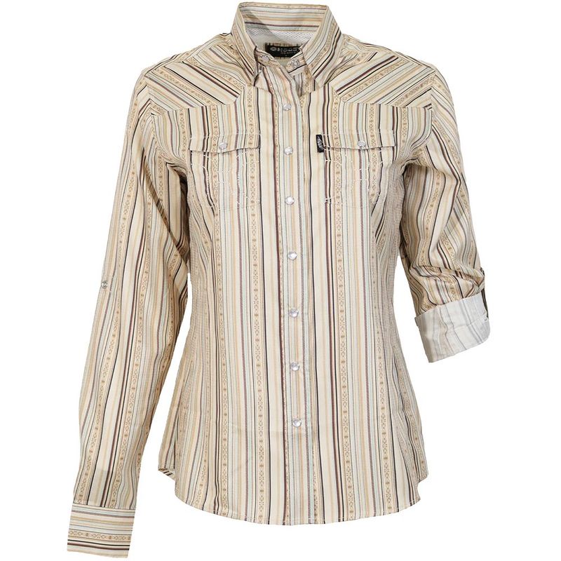 Hooey “Sol” Ladies Long Sleeve Pearl Snap Shirt – Cream/Stripe