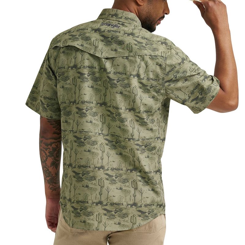 Wrangler ATG Print Performance Shirt Olivine vented back view