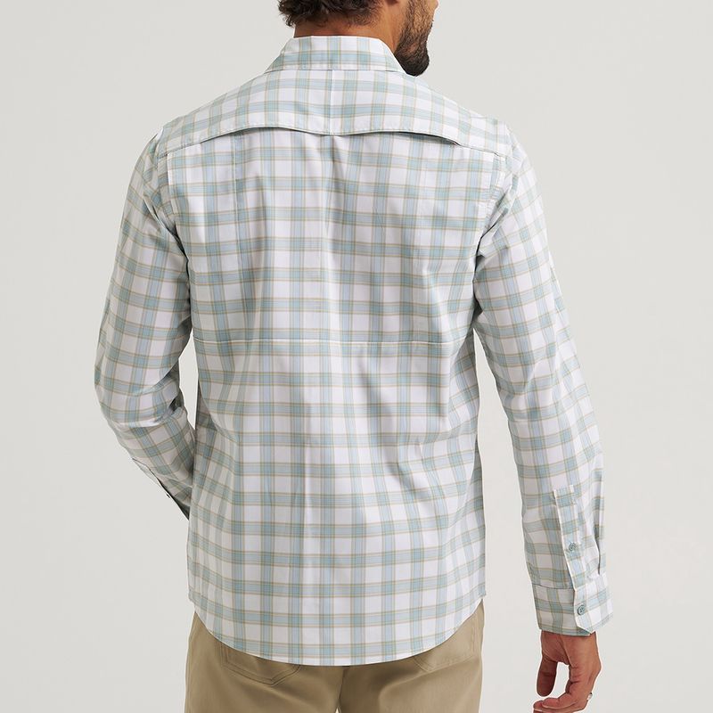 Wrangler ATG Hike to Fish Shirt White Check vented back view