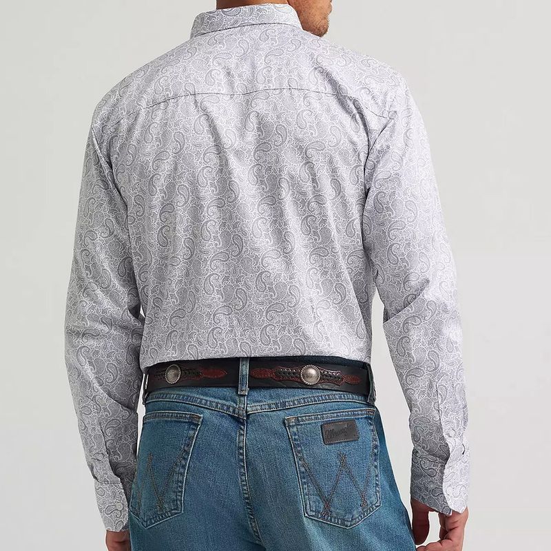 Wrangler® Men's Cody Johnson One Pocket Button Down Shirt – Charcoal Paisley