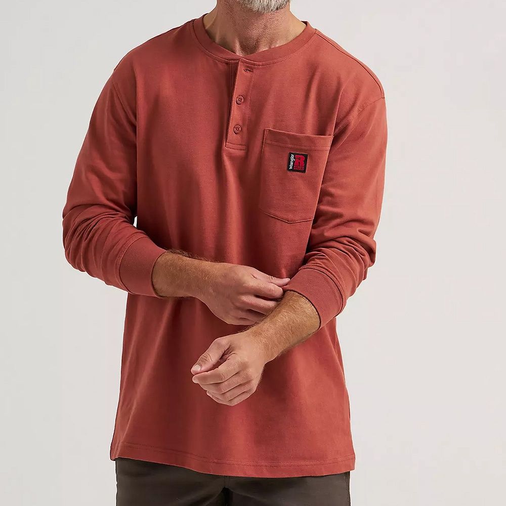 Wrangler® RIGGS Workwear® Relaxed Fit Long Sleeve Henley – Rust
