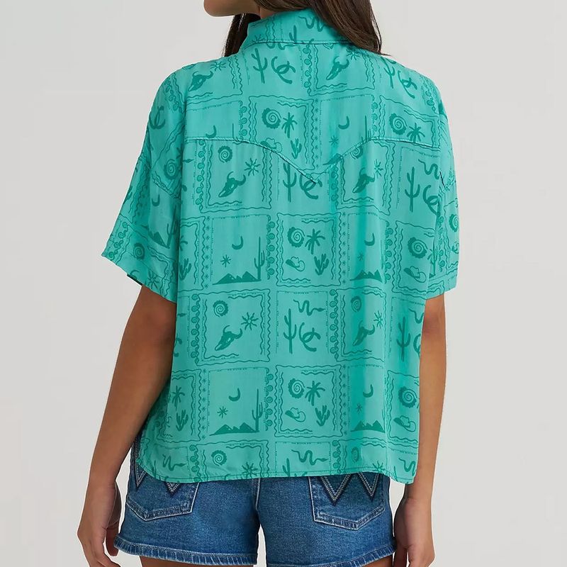 Wrangler® Women's Retro® Cowgirl Camp Shirt – Green Square