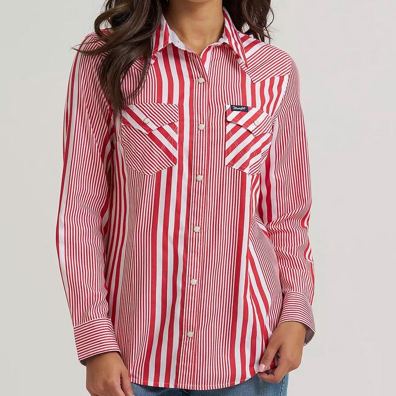 Wrangler® Women's Olivia Western Slim Snap Shirt – Americana Red