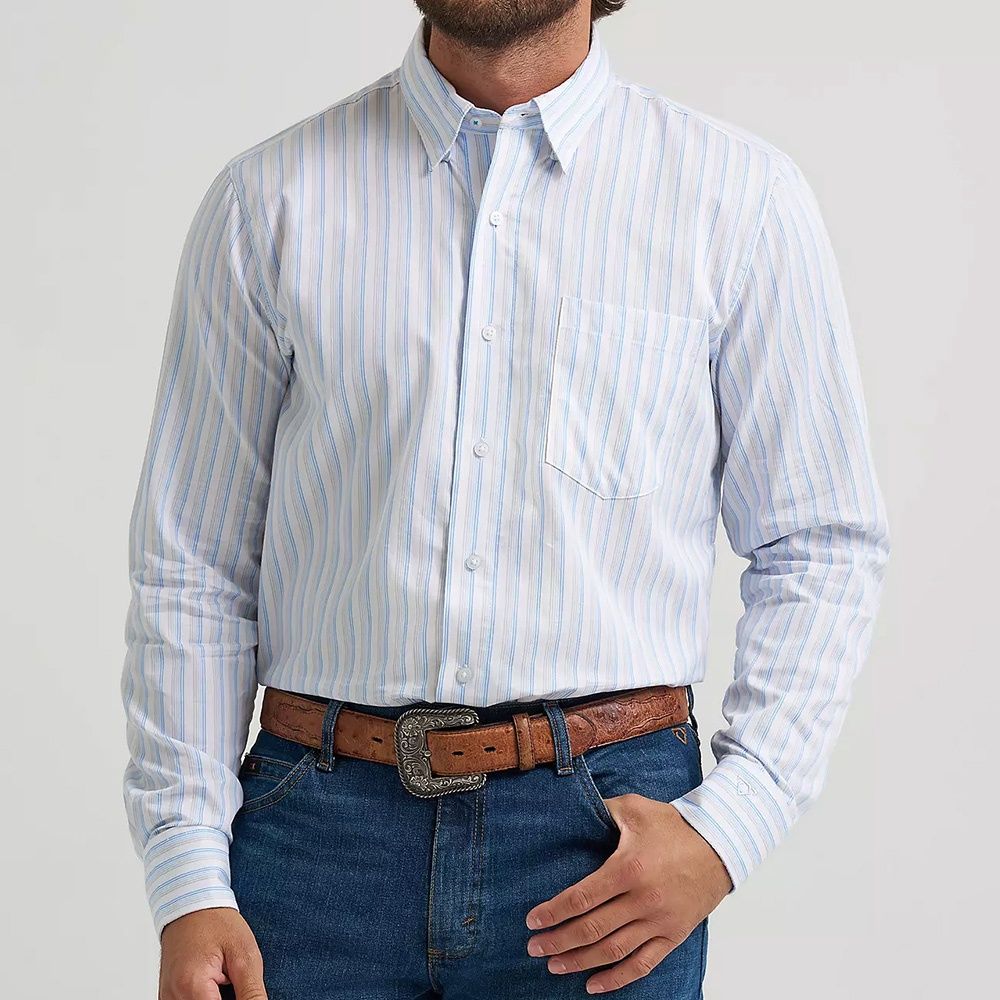 Wrangler Cody Johnson azure stripes western button down shirt men's