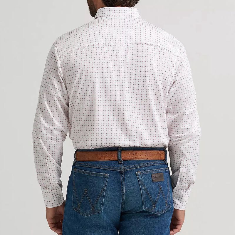 Wrangler Cody Johnson western shirt ruby dots back view red print shirt