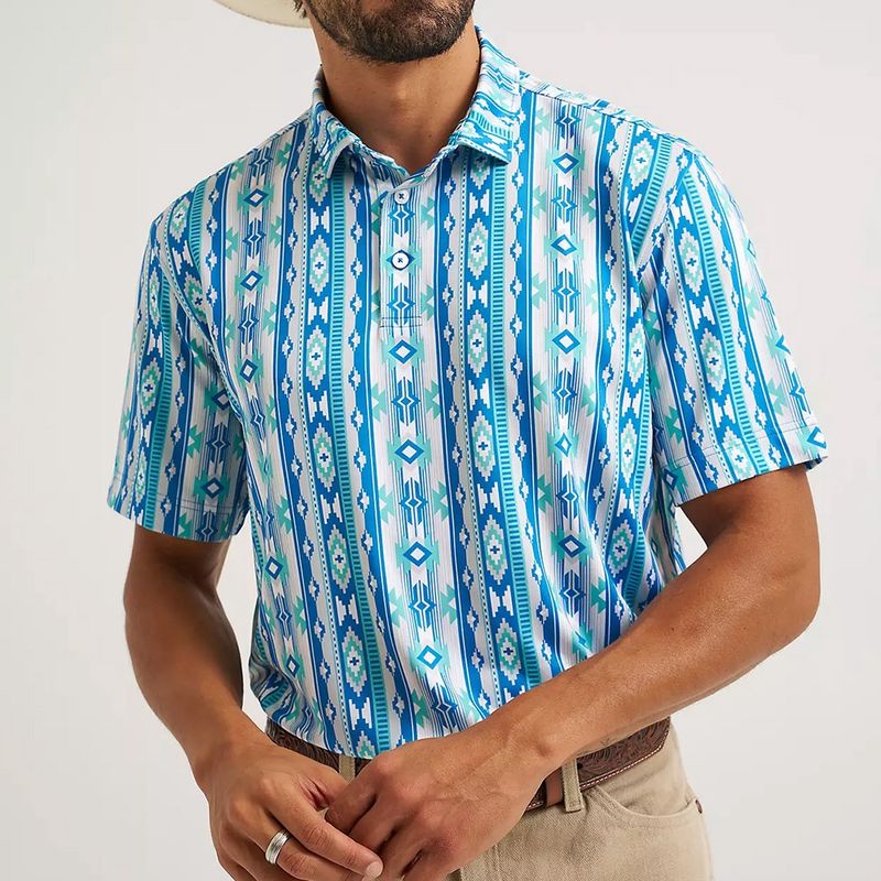 Wrangler All Terrain Gear Men’s Performance Polo Shirt Checotah Turquoise front view