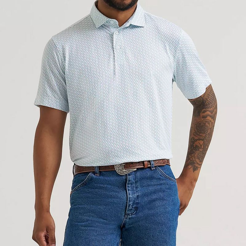 Wrangler All Terrain Gear Men’s Performance Polo Shirt Daphne Print front view