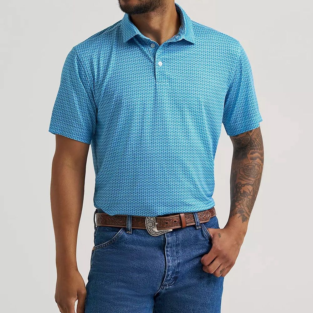 Wrangler All Terrain Gear Men’s Performance Polo Shirt Airy Blue front view