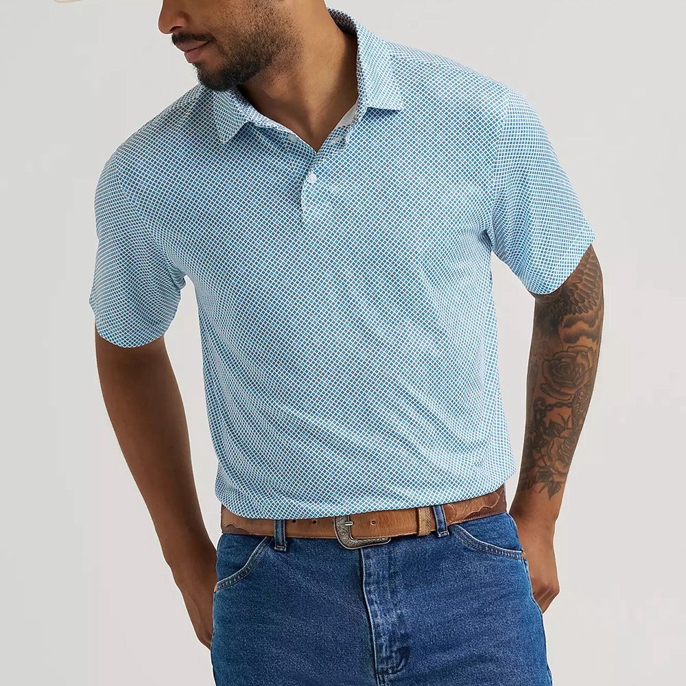 Wrangler All Terrain Gear Men’s Performance Polo Shirt Vallarta Blue front view