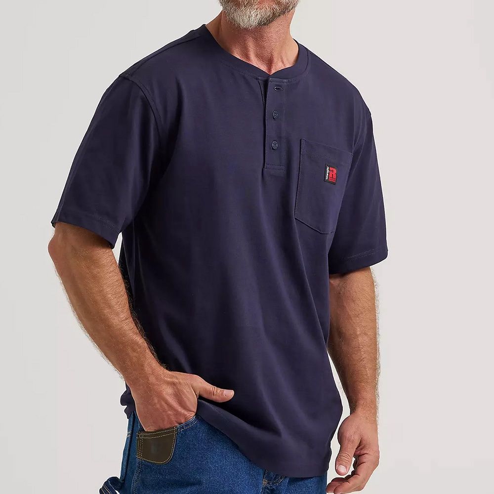 Wrangler RIGGS Workwear short sleeve Henley navy front view
