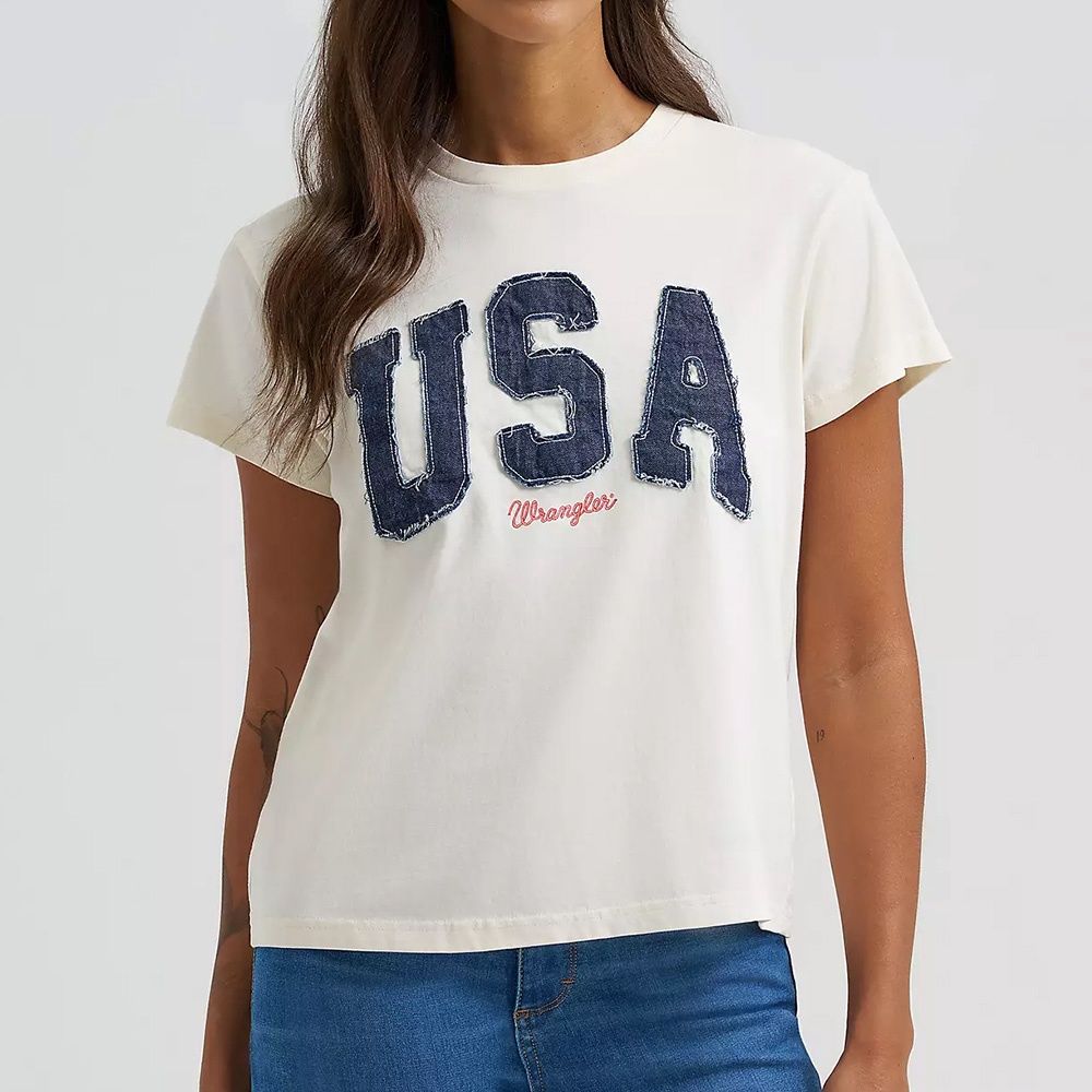 Wrangler Women’s Denim USA Retro Regular Graphic Tee – Egret – 112375878
