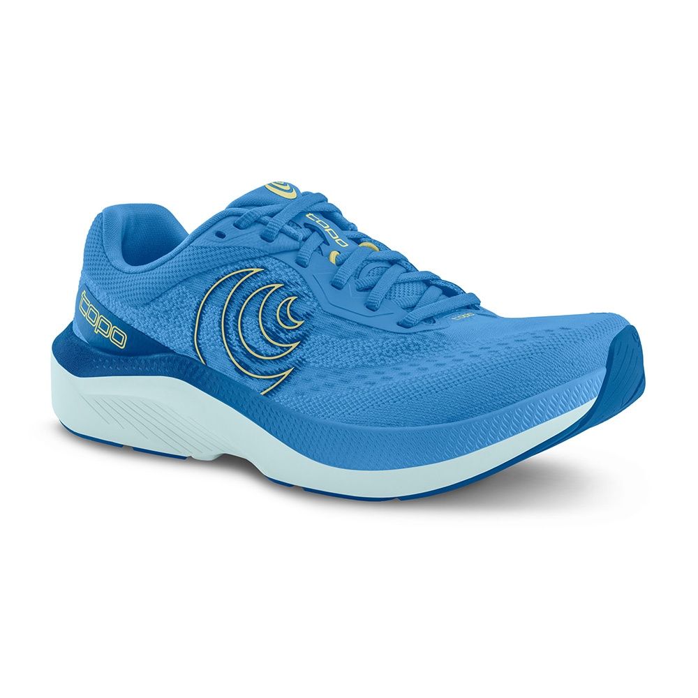 Topo Athletic Magnifly 6 women’s running shoe blue yellow front view