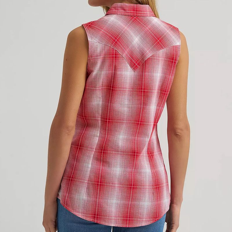 Wrangler women’s sleeveless western shirt back yoke detail