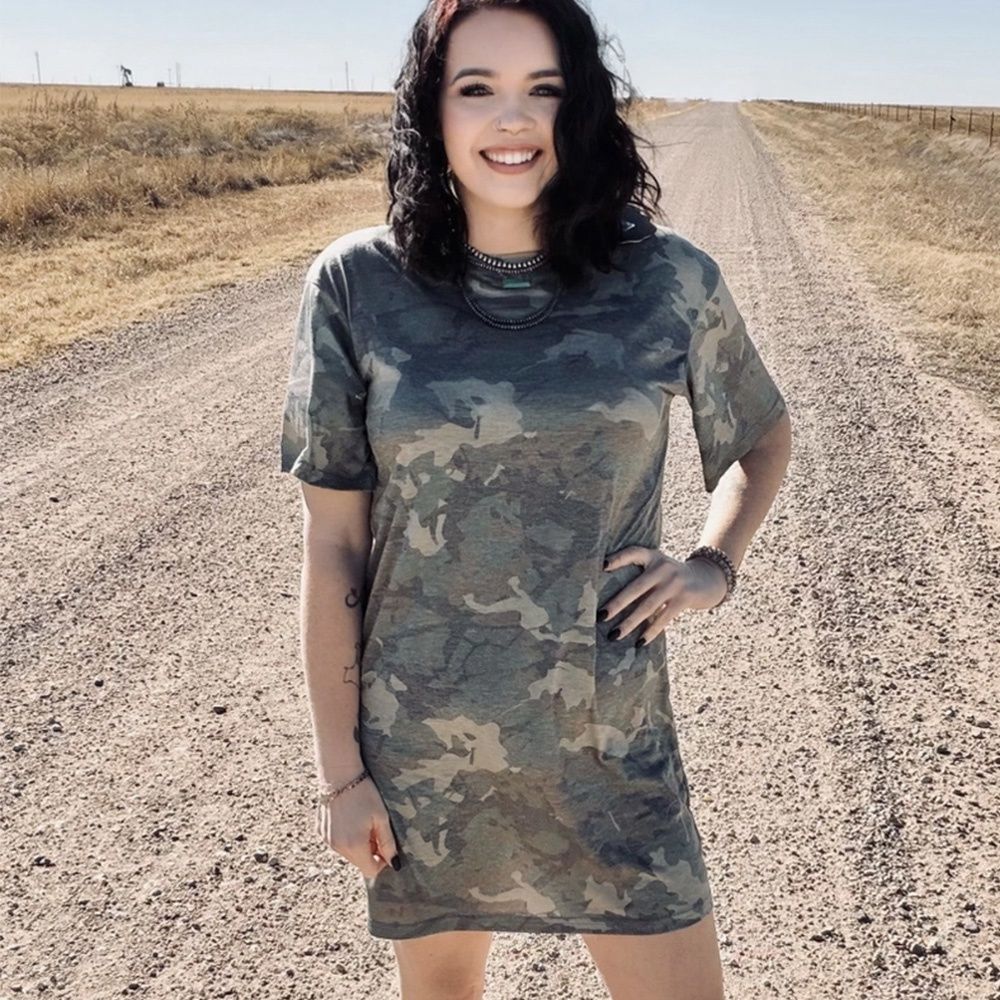 Sterling Kreek women’s camo t-shirt dress front view