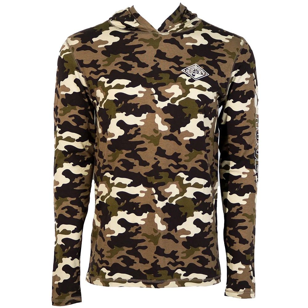 Hooey men’s hooded camo long sleeve shirt front view