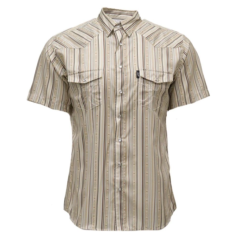 Hooey Sol men’s pearl snap shirt cream stripe front view