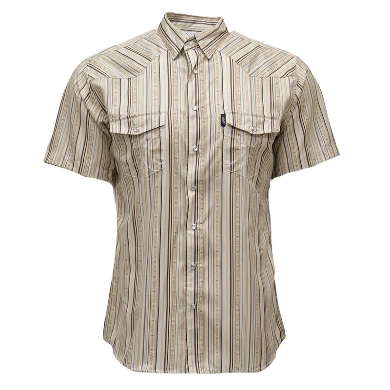 Hooey Sol men’s pearl snap shirt cream stripe front view