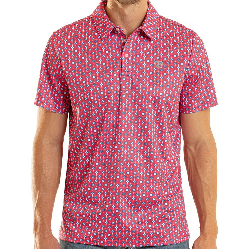 Rock and Roll Denim men’s Mini Aztec Geo Printed Polo hot pink front view