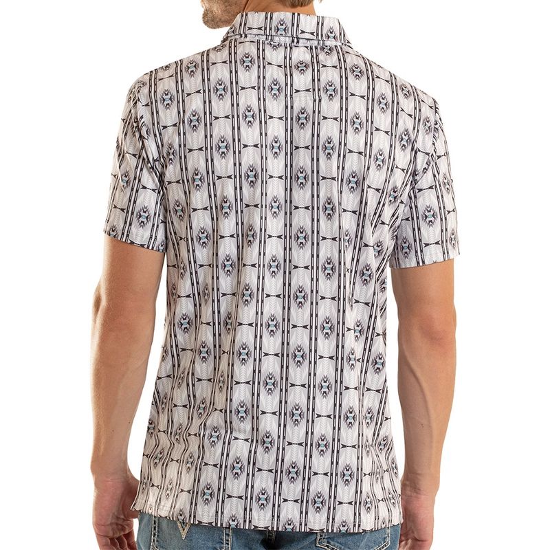 Rock and Roll Denim Aztec polo light grey back view
