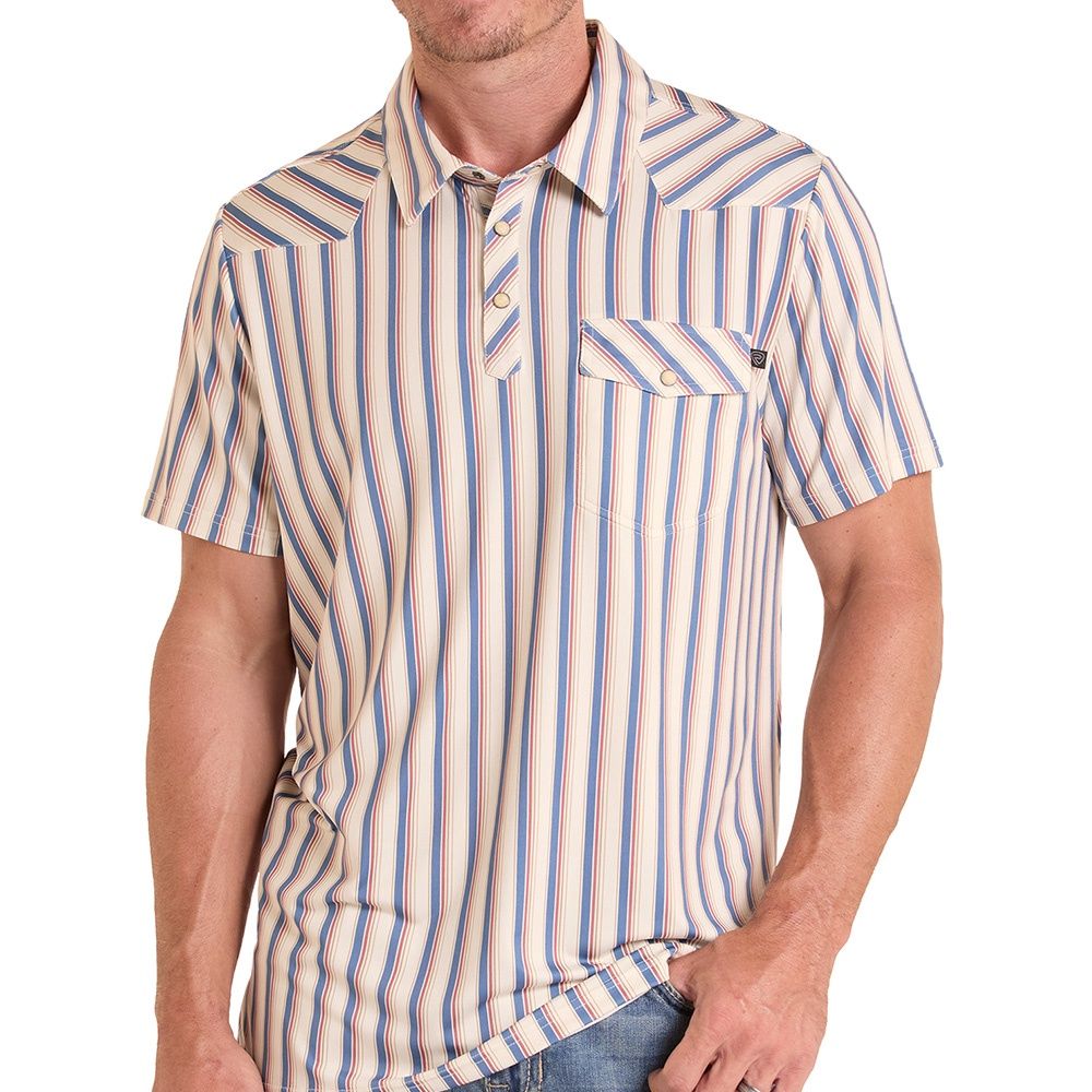 Rock and Roll Denim men’s Western Polo Stripes Natural front view